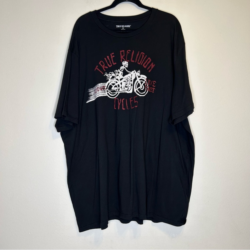 True Religion Men’s Skeleton Motorcycle Black T-Shirt Size 2XL